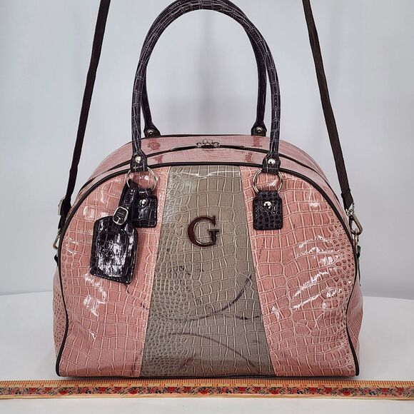 Guess Vintage Y2K Pink Brown Snakeskin Patent Weekender Duffle Bag RARE - Picture 14 of 16
